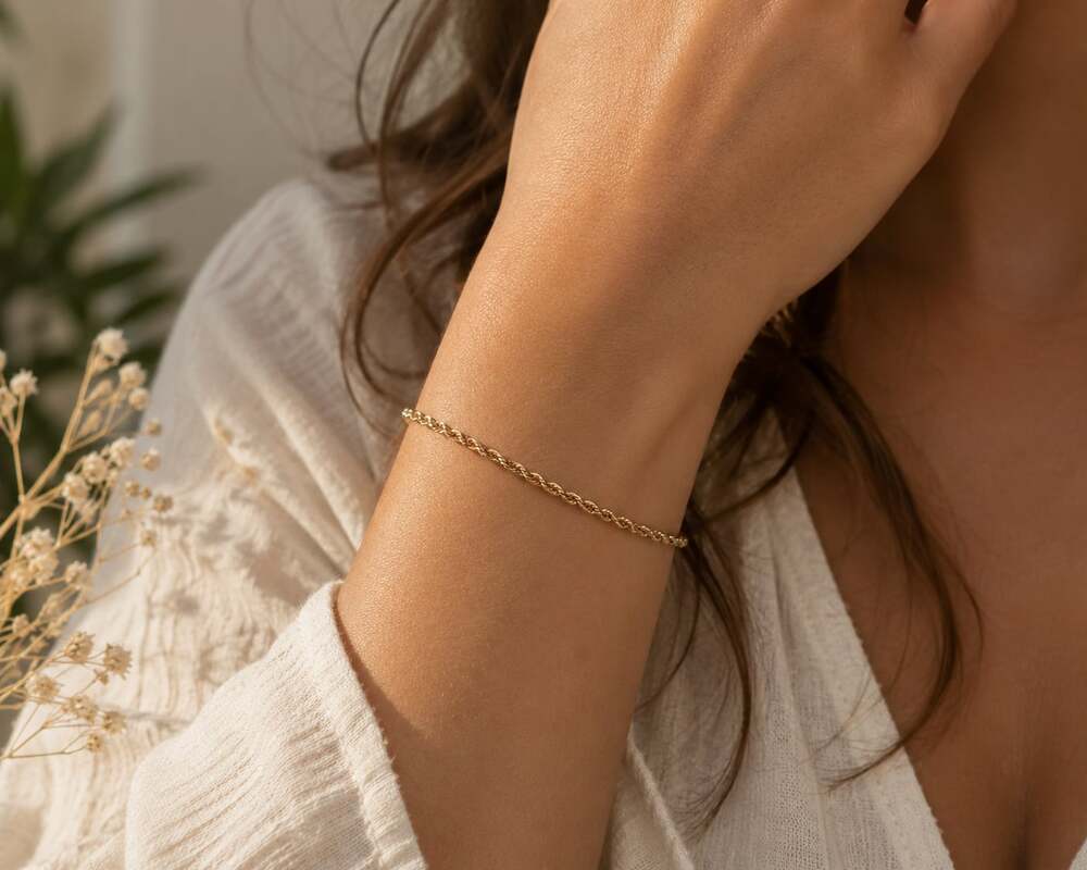 14K Yellow Gold Twisted Rope Chain Bracelet